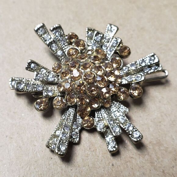 Vintage Starburst Rhinestone Crystal Atomic Burst Design Hair Barrette main image 4